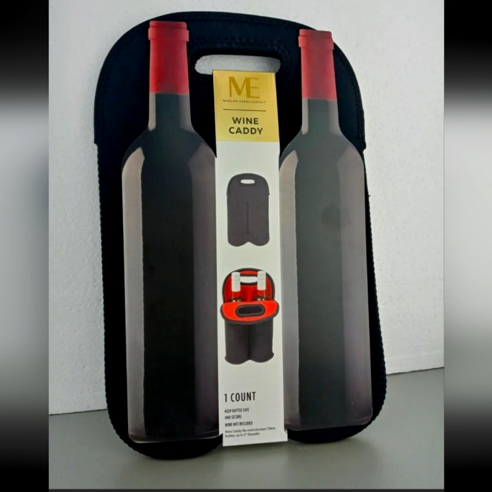 Modern Expression Wine Caddy- Black Neoprene holds 2 Bottles